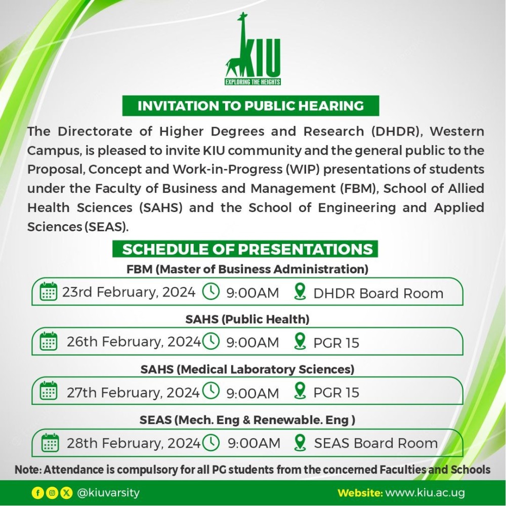 INVITATION TO PUBLIC HEARING FOR PG STUDENS UNDER THE FACULTY OF BUSINESS AND MANAGEMENT, SCHOOL OF ALLIED HEALTH SCIENCES AND SCHOOL OF ENGINEERING AND APPLIED SCIENCES