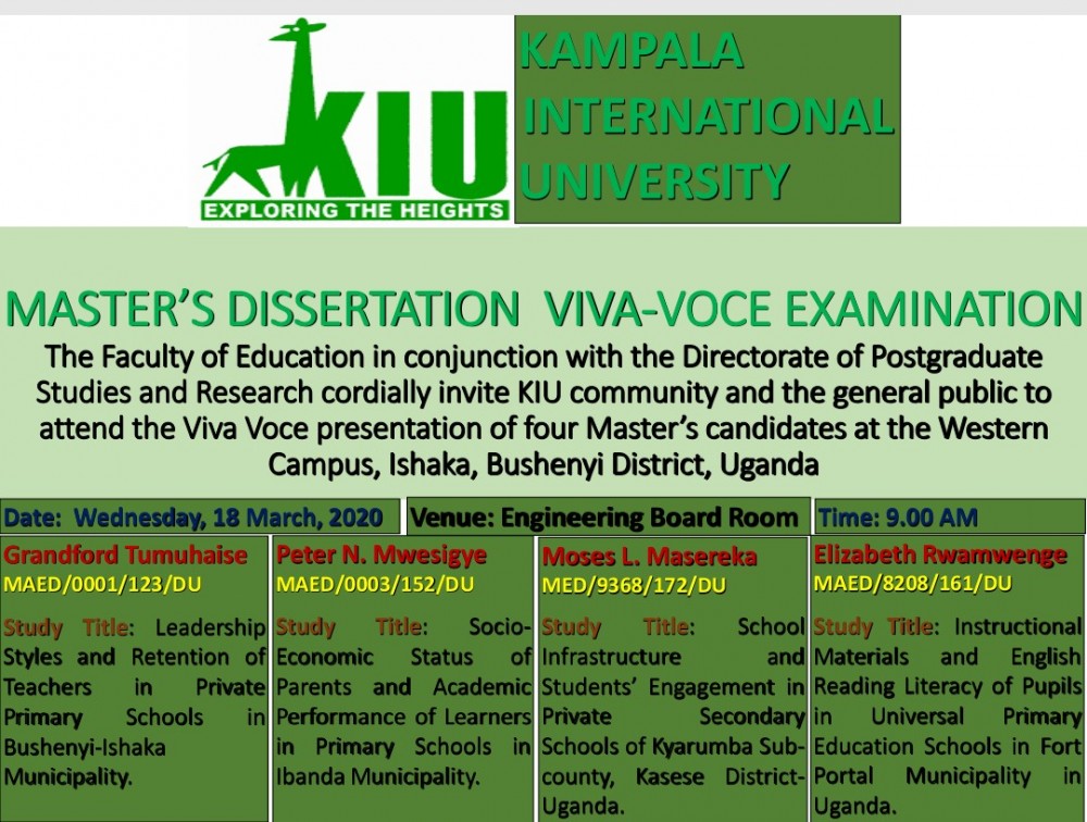 kiu-to-hold-master’s-dissertation-viva-voce-examination-at-western-campus